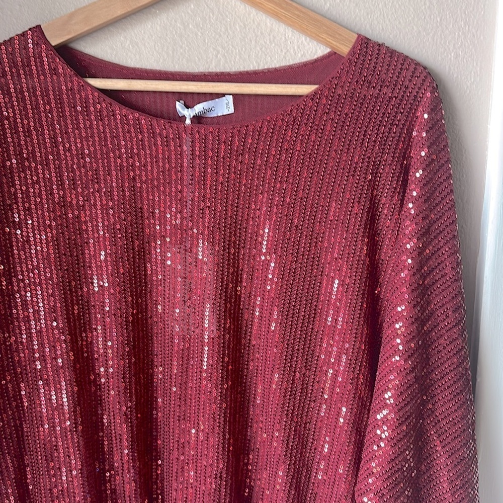 NWT Maroon Red Sequin Oversized Blouse